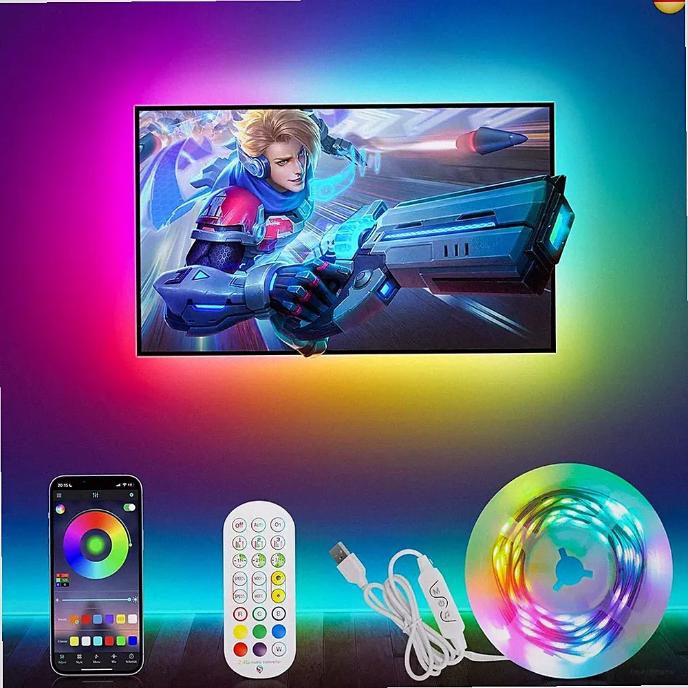 LED TV Hintergrundbeleuchtung RGBIC Led Strip 4M für 40-75 Zoll TV und PC,USB-Be