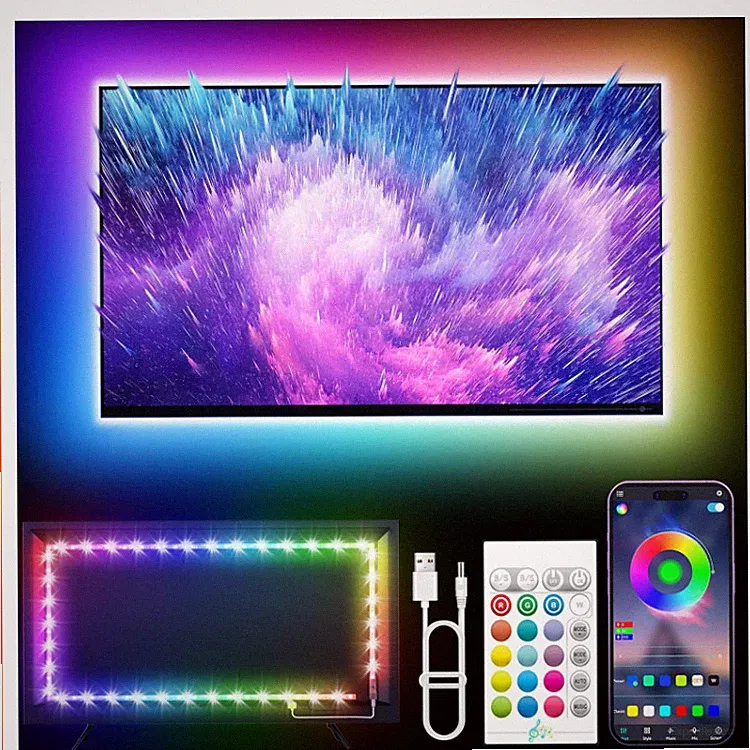 LED TV Lichtstreifen 5m für 45-75 Zoll TV, RGB Farbwechsel mit Musik-Sync, App
