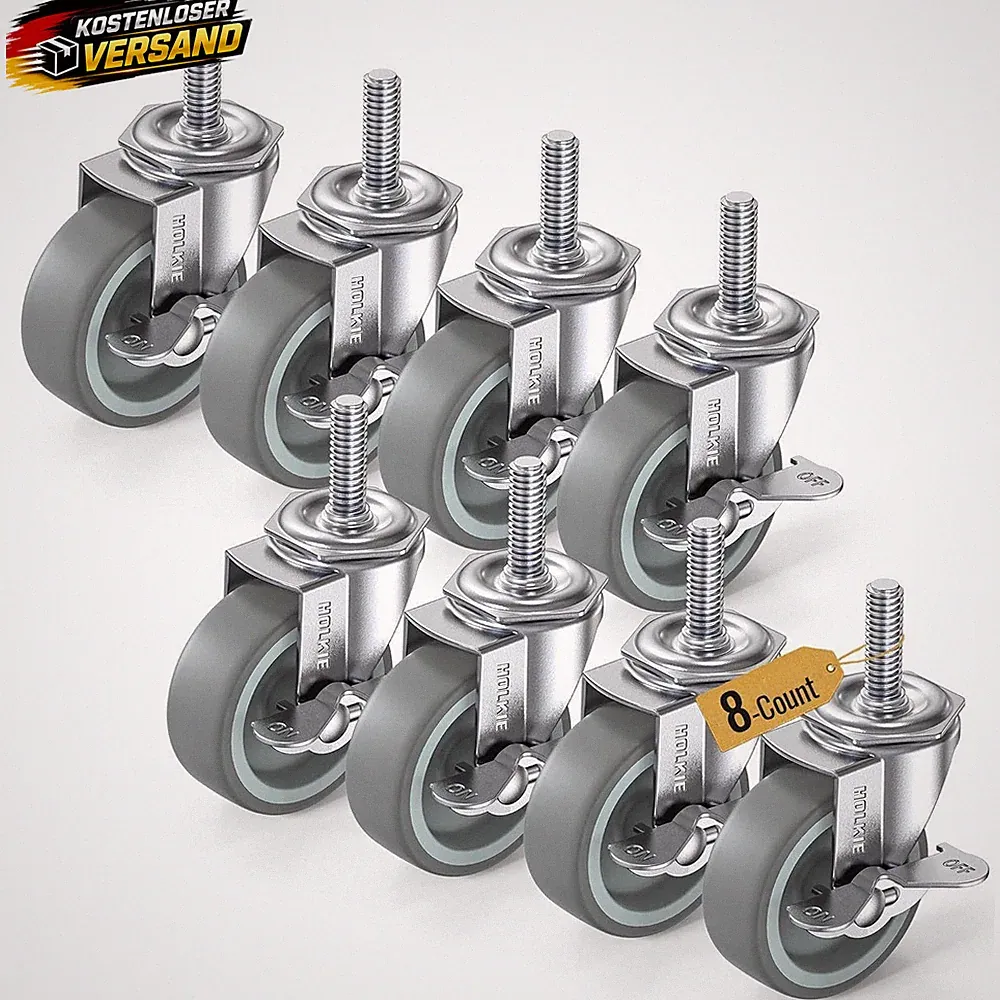 Lenkrollen 75mm mit Bremse für Möbel Transport Schwerlast Gummi 4er Set