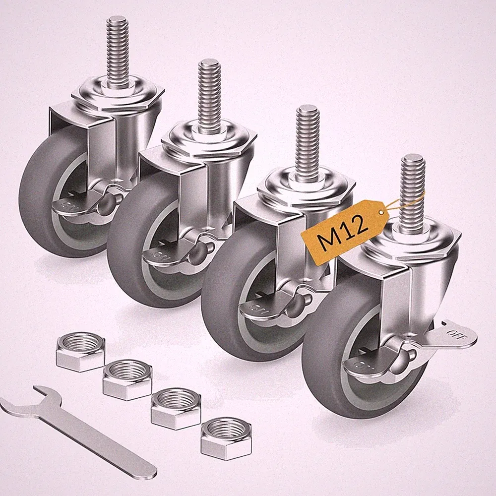 Lenkrollen Gummi 75mm 3Zoll mit Bremse Möbelrollen Transportrollen 4er Set
