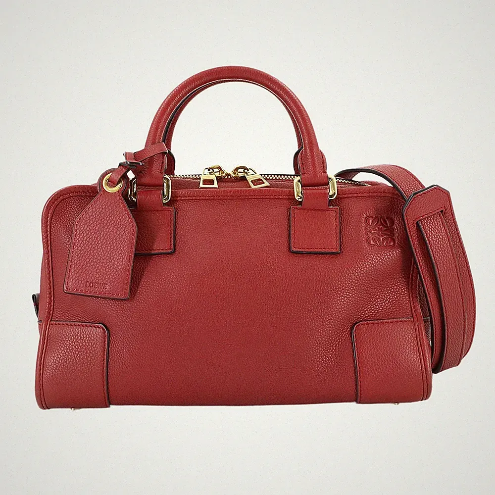 LOEWE Amazona 28 Hand Schultertasche Leder Rot Anagramm Geldbörse 90315404