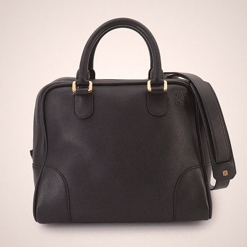 LOEWE Amazona 75 Medium 2way Hand Shoulder Bag Leather Black Purse 90330374