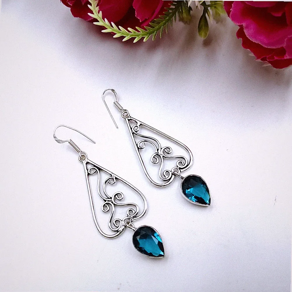 London Blautopas Edelstein 925 Sterlingsilber Schmuck Ohrring Größe - 2,75 Zoll