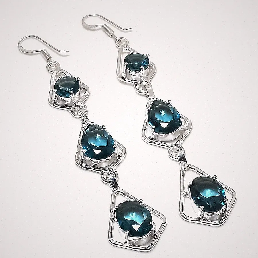 London Blautopas Edelstein 925 Sterlingsilber Schmuck Ohrringe Größe 3,75 Zoll