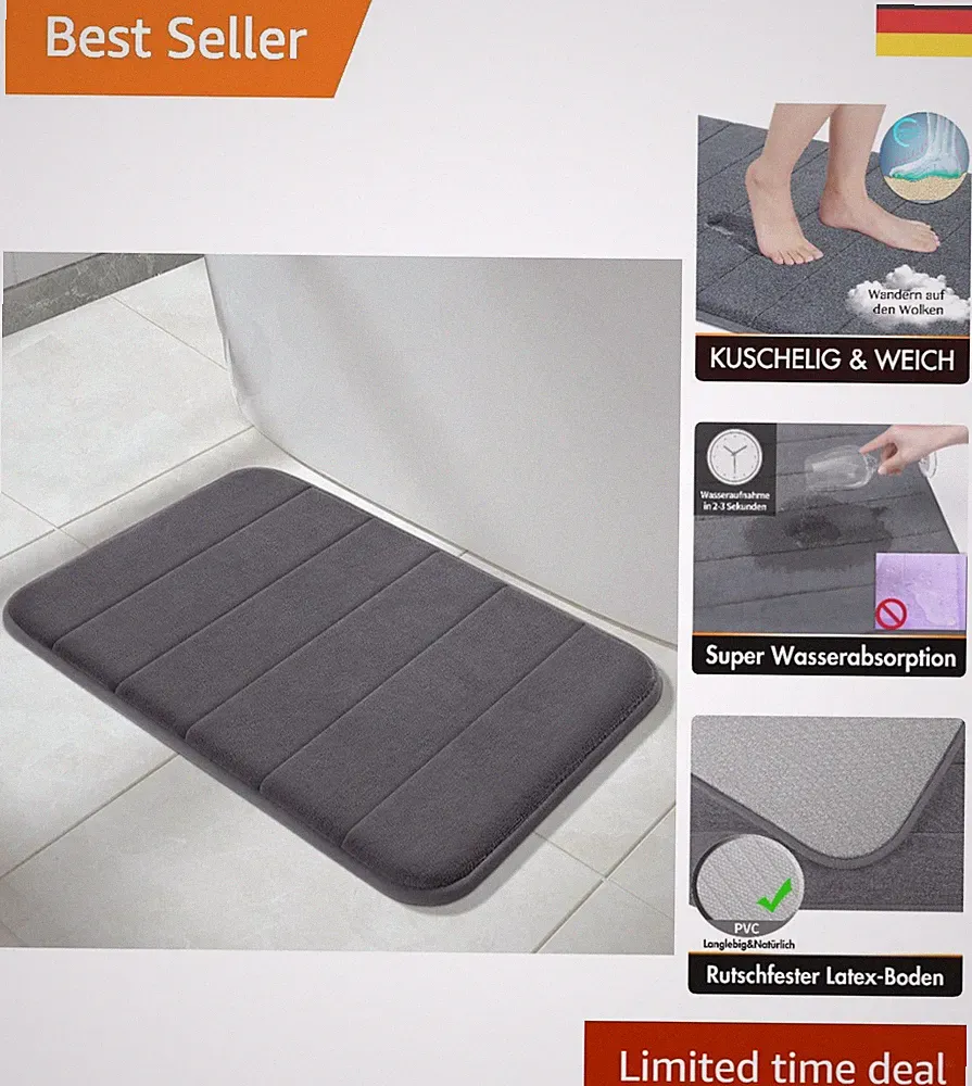 Luxuriöse Memory Foam Badematte 80x50 cm - Rutschfest & Waschbar in Dunkelgrau