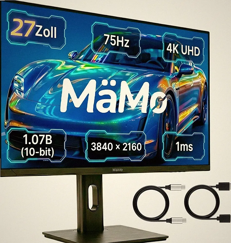 MaMo 27 Zoll 4K UHD Monitor 3840x2160 1ms 75Hz 65W Type-C PD 360° Drehbar Gaming