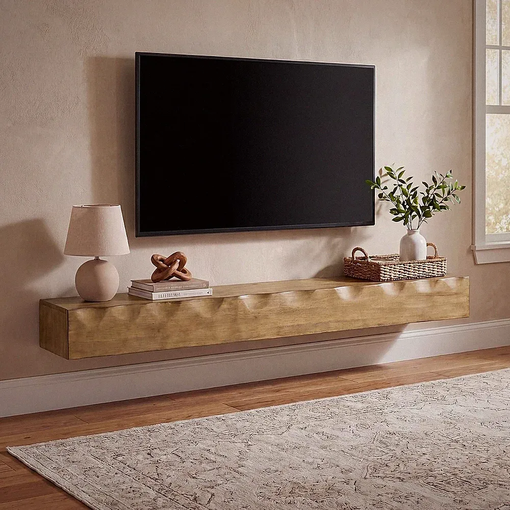 Massivholz TV-Board Schwebend 160cm für TV Bis 75 Zoll Wandmontiertes Medienkons