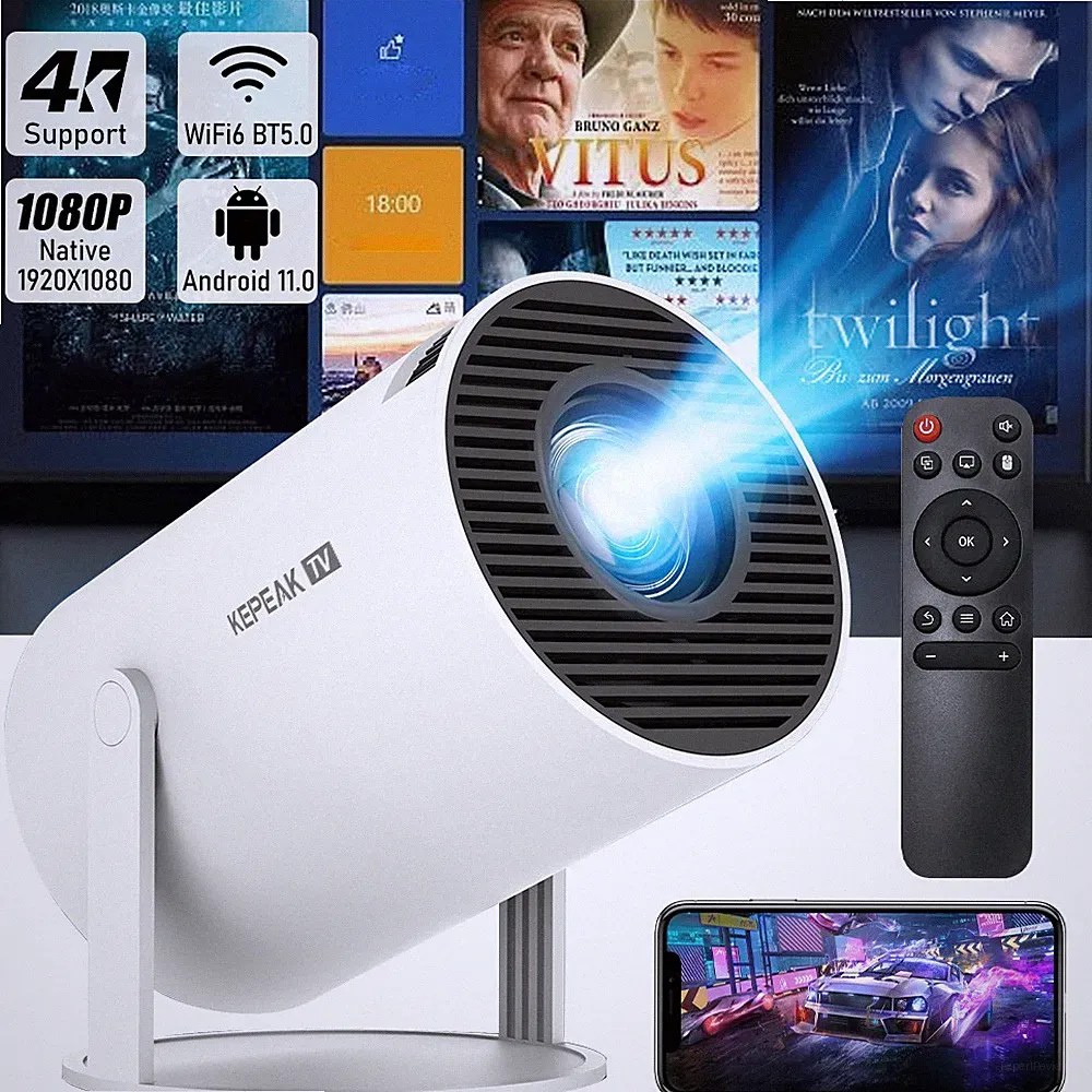 Mini Beamer Android 11 4K LED Projektor WiFi 6 Bluetooth Heimkino Smart TV HDMI