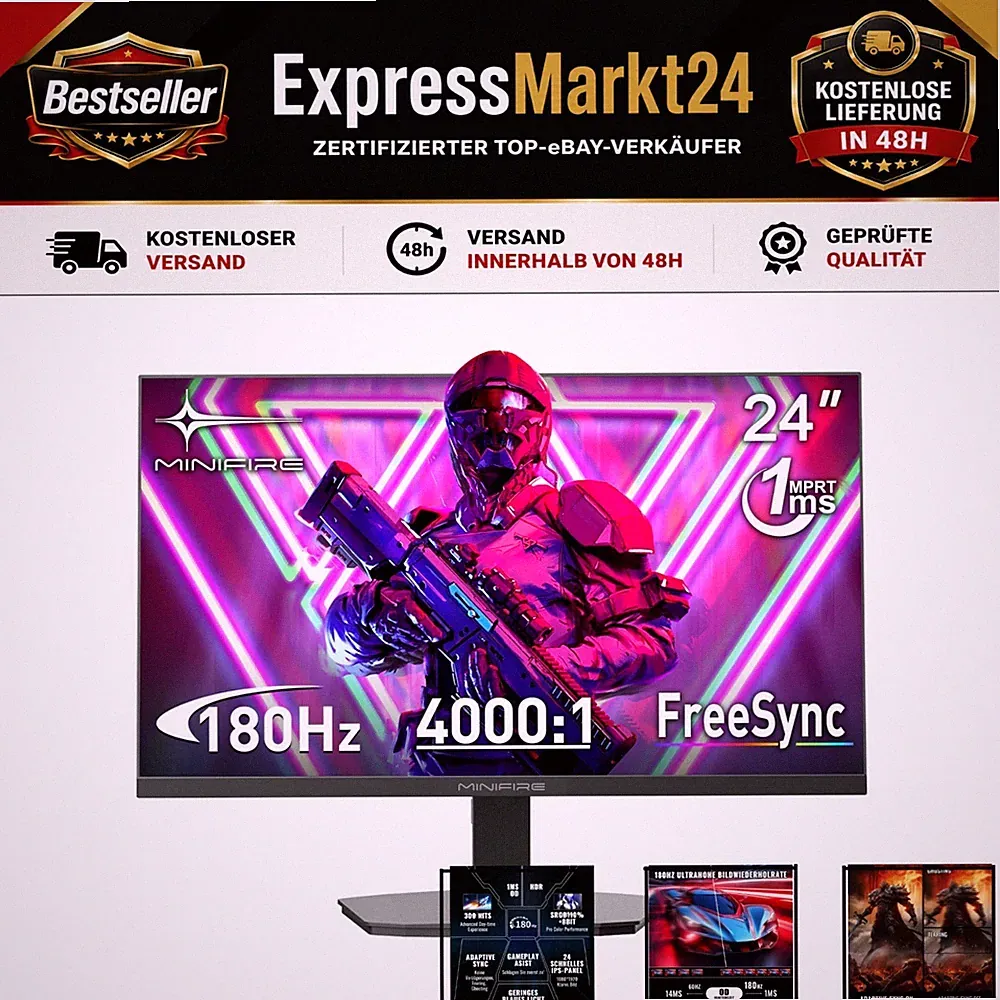 Minifire Gaming Monitor 24 Zoll, 180 Hz, 1ms, FreeSync, FHD 1920x1080