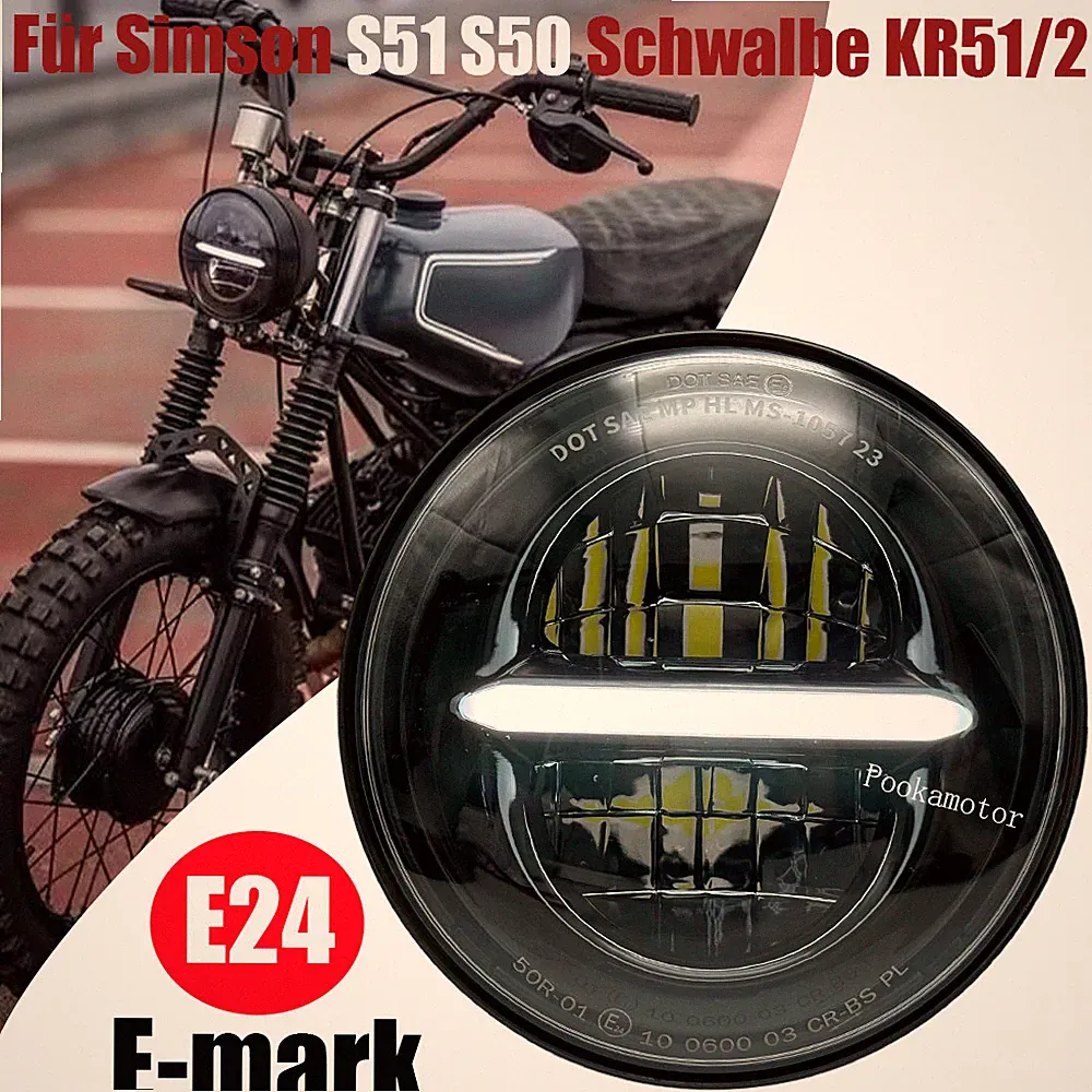 Mit E24 5,75" Zoll LED Scheinwerfer DRL Für Simson S51 S50 Schwalbe KR51/2