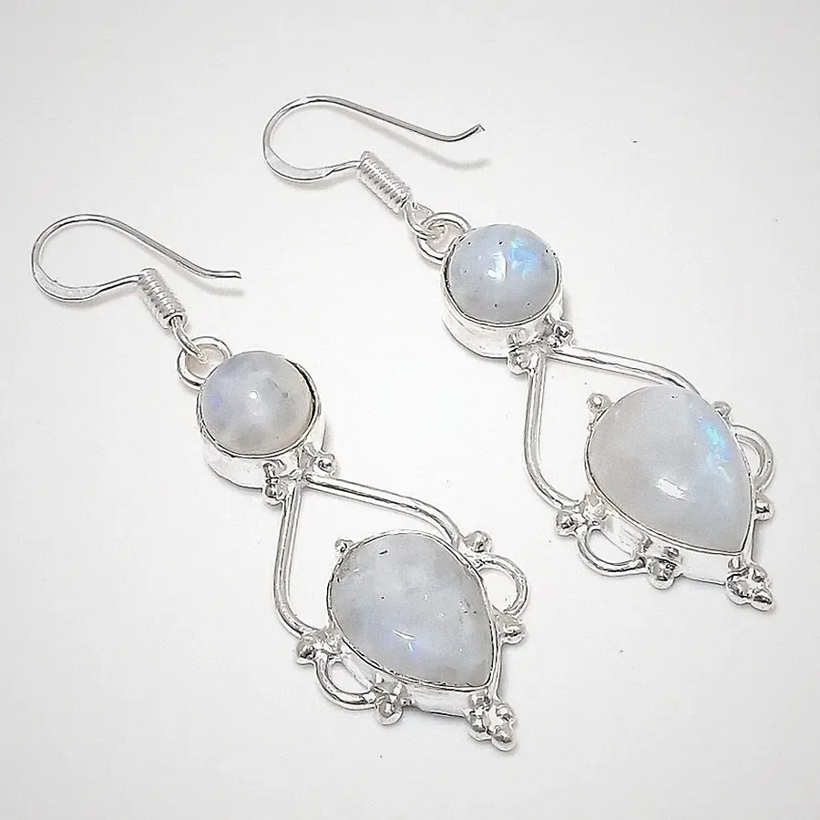 Mondstein Edelstein Handarbeit 925 Stern Silber Schmuck Ohrring Größe 1,75 Zoll