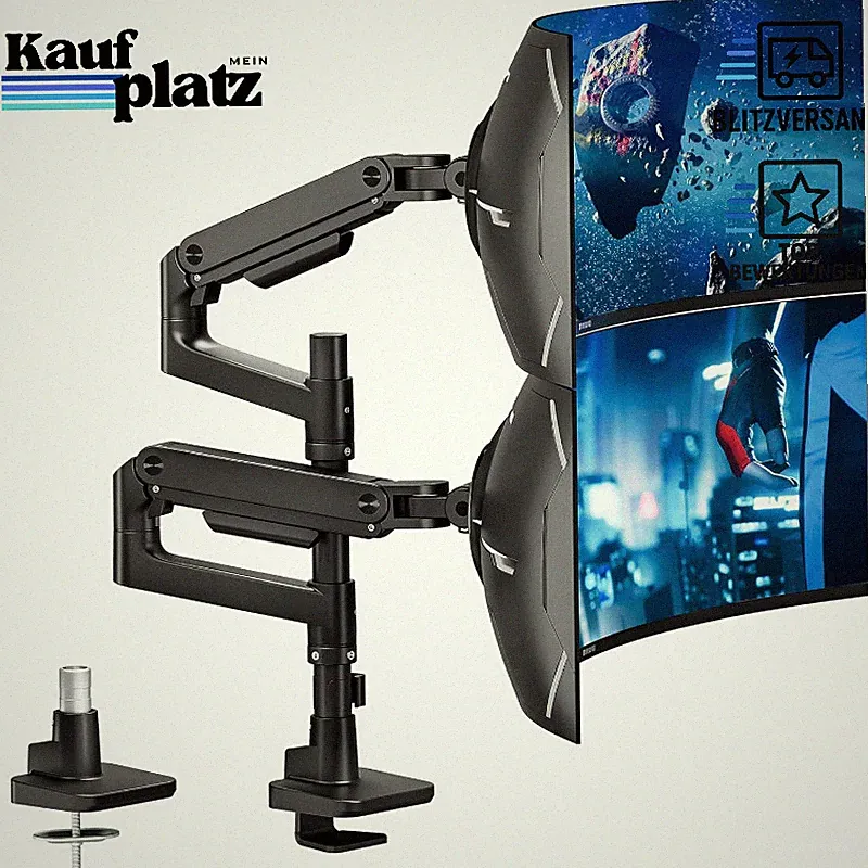 Monitor Halterung 2 Monitore 17-49 Zoll Höhenverstellbar Schwenkbar VESA 75/100