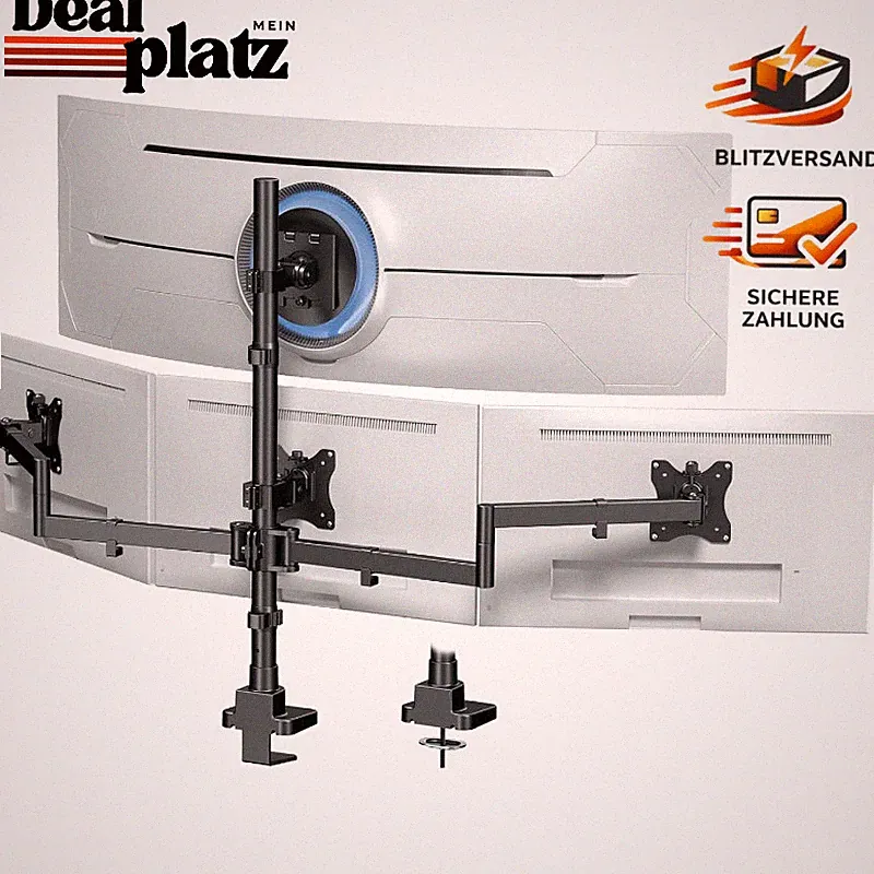 Monitor Halterung für 4 Monitore bis 49 Zoll, Höhenverstellbar, Schwarz