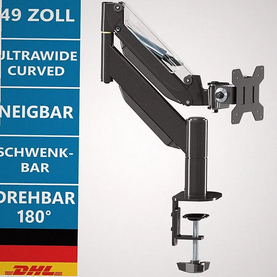 Monitorhalterung 49 Zoll Ultrabreit Curved 21kg Gasfeder VESA schwenkbar drehbar