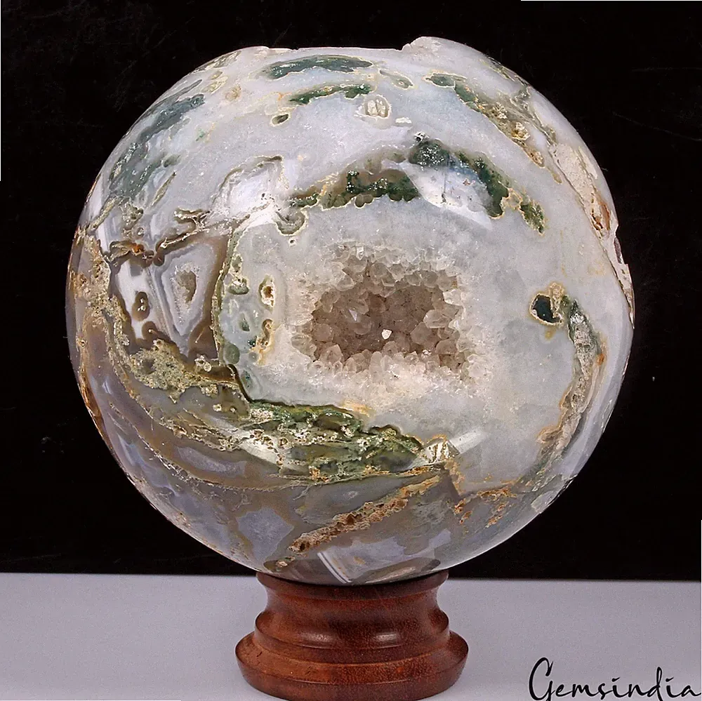 MOSS AGATE Kugel 4.75 Zoll mit Stand Mineral Druzy Chakra Grün Witch Dekor