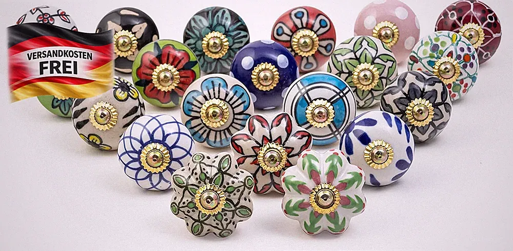 Multicolor Keramik-Schrankknöpfe Set für Möbel, handbemalt, antik, 2,75 Zoll