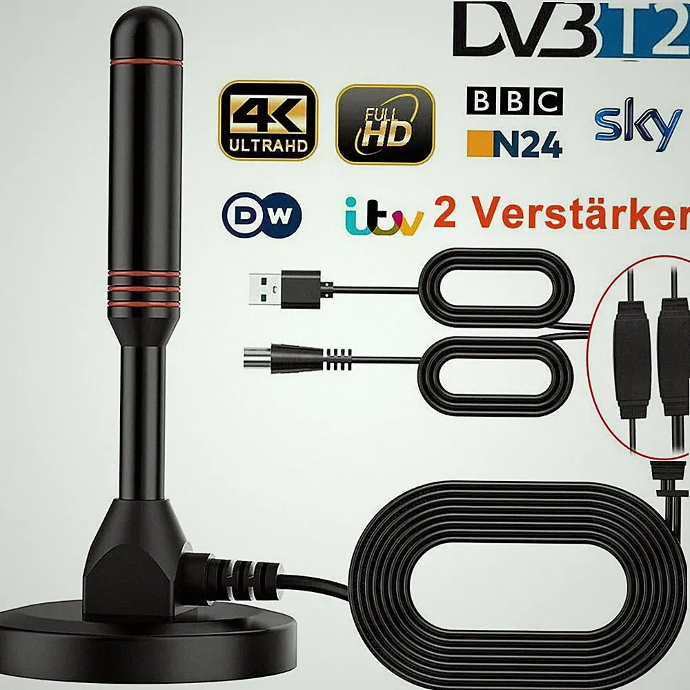 Neu DVB-T2 HD Antenne 36DBi Verstärker 5M KabelFernsehkanäle Free TV-Programme