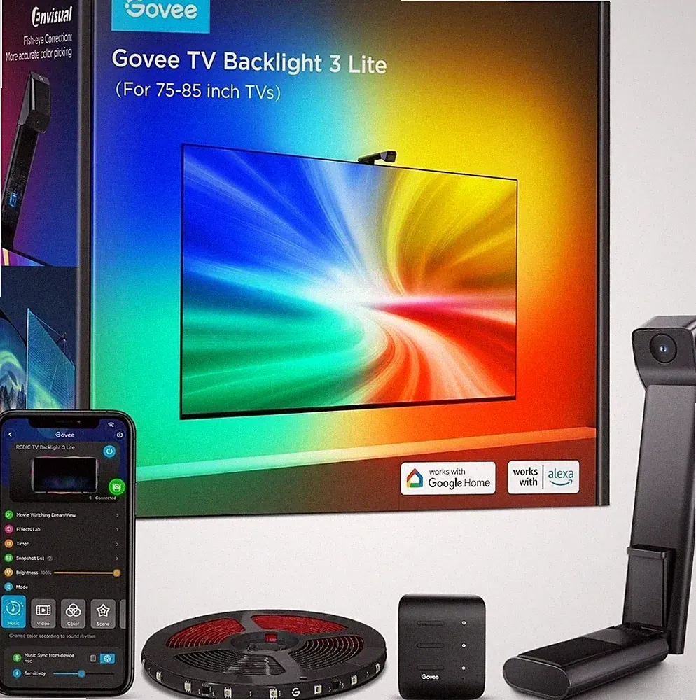 Neu Govee TV Hintergrundbeleuchtung 3 Lite Dreamview für 75-85 Zoll Fernseher Google/Alexa H6099.