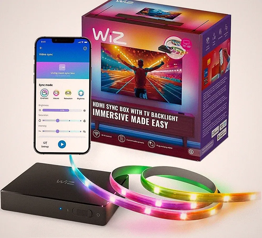 Neu WiZ HDMI Sync Box TV-Beleuchtung 75-85 Zoll HDMI 2.0 integriertes Mikrofon