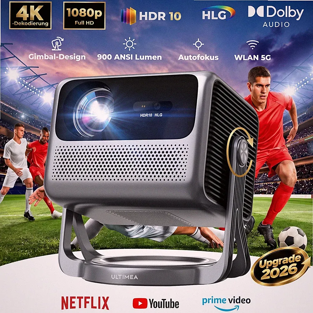 Nova-C40 Beamer Android TV 11.0, Tragbarer Projektor mit 90° Gimbal, 4K Heimkino