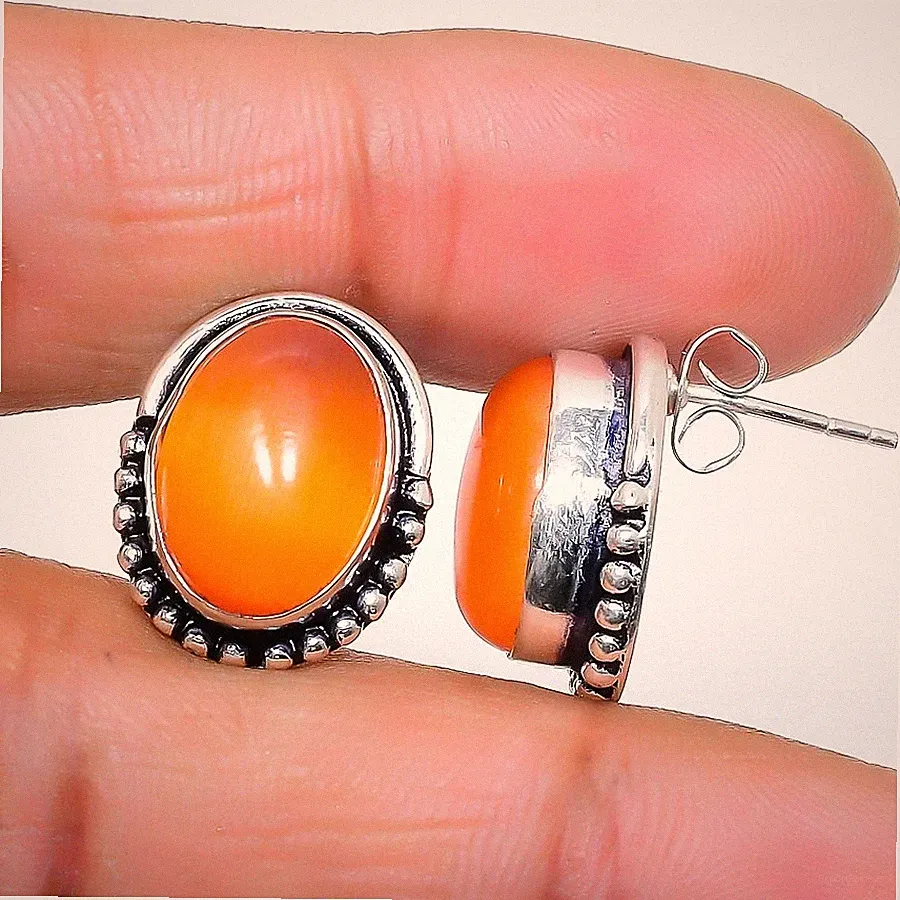 Orange Monalisa Edelstein 925 Sterlingsilber Schmuck Ohrstecker Größe 0,75 Zoll