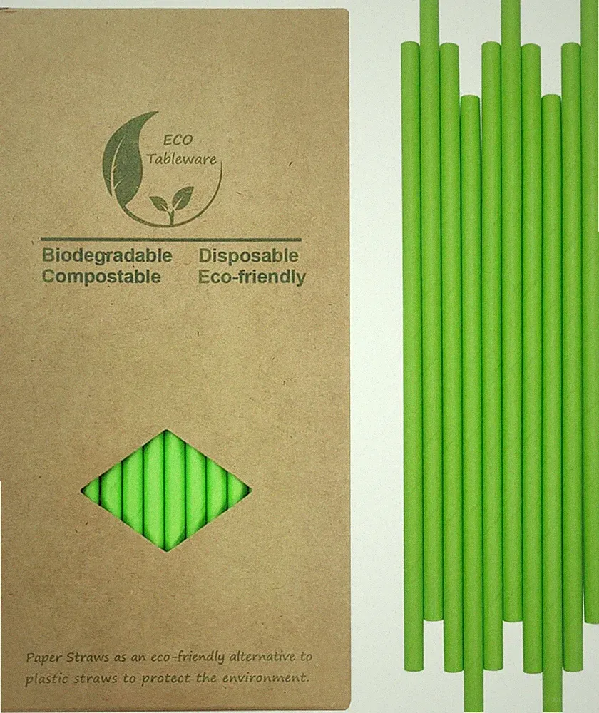 Papierstrohhalme Grün 100 Stück 7,75 Zoll Biologisch Abbaubar