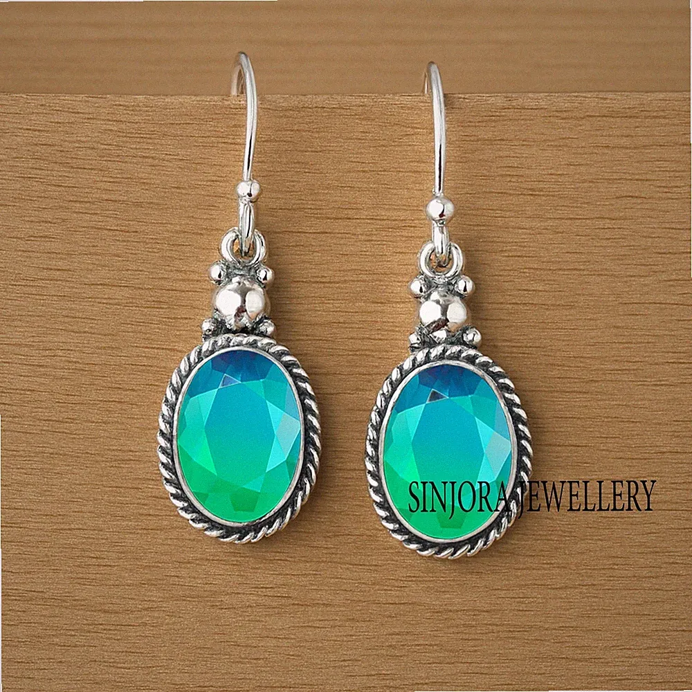 Pazifischer Opal Edelstein 925 Sterlingsilber handgefertigte Ohrhänger 1,75 Zoll