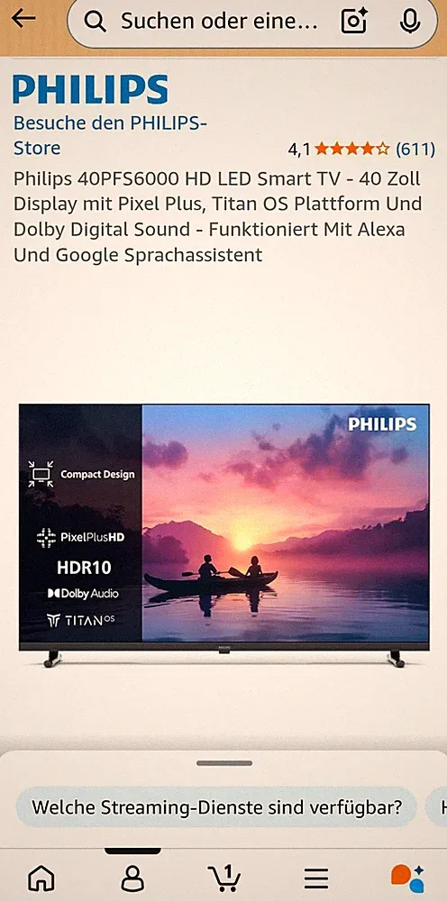 Philips 40PFS6000 40 Zoll LED Smart TV HD 720p HDR10 Sprachinteraktion