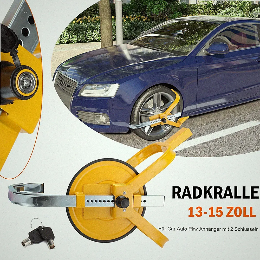 Radkralle 13-15 Zoll Diebstahlhemmer Reifenkralle für Pkw Wohnwagen Anhänger