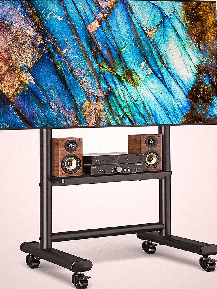 RFIVER TV Ständer Rollbar mit Ablage, 50 - 86 Zoll Flach & Curved Fernseher