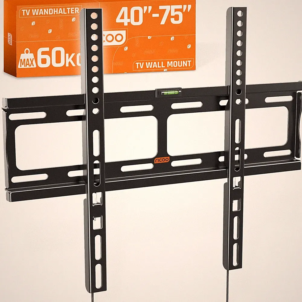 RICOO F0244 TV Wandhalterung 40-75 Zoll Slim Flach bis 60kg VESA 200x200-400x400
