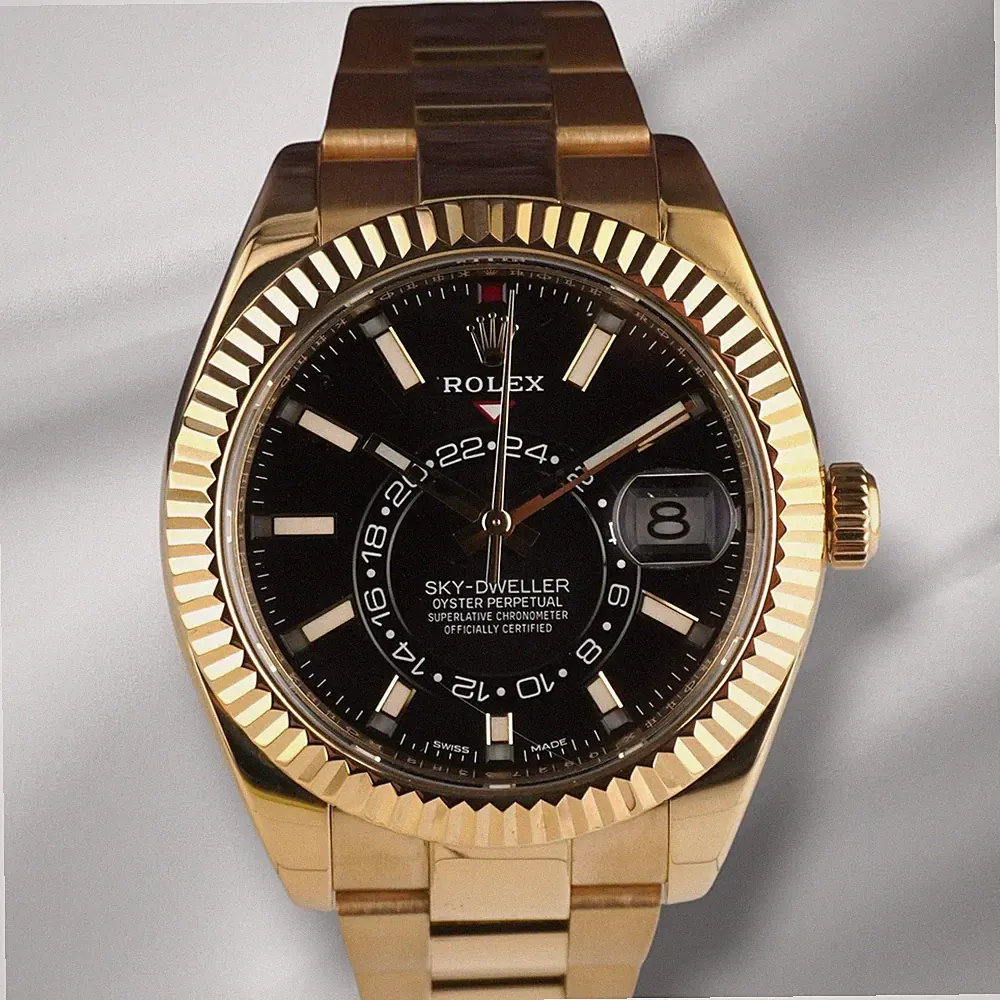 Rolex Sky-Dweller 42 mm Gelbgold Herrenarmbanduhr Schwarz 18K 326938