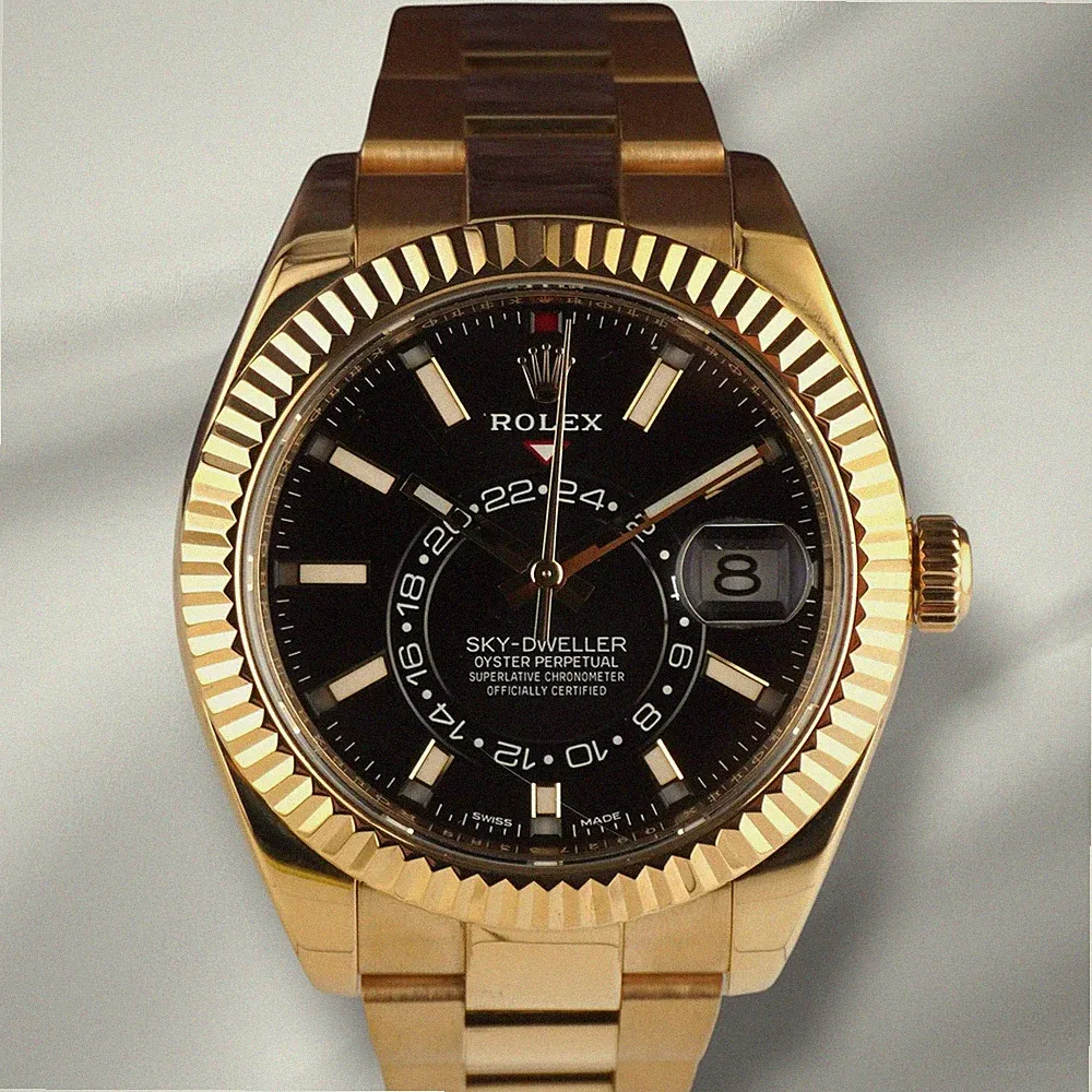 Rolex Sky-Dweller 42 mm Gelbgold Herrenarmbanduhr Schwarz 18K 326938