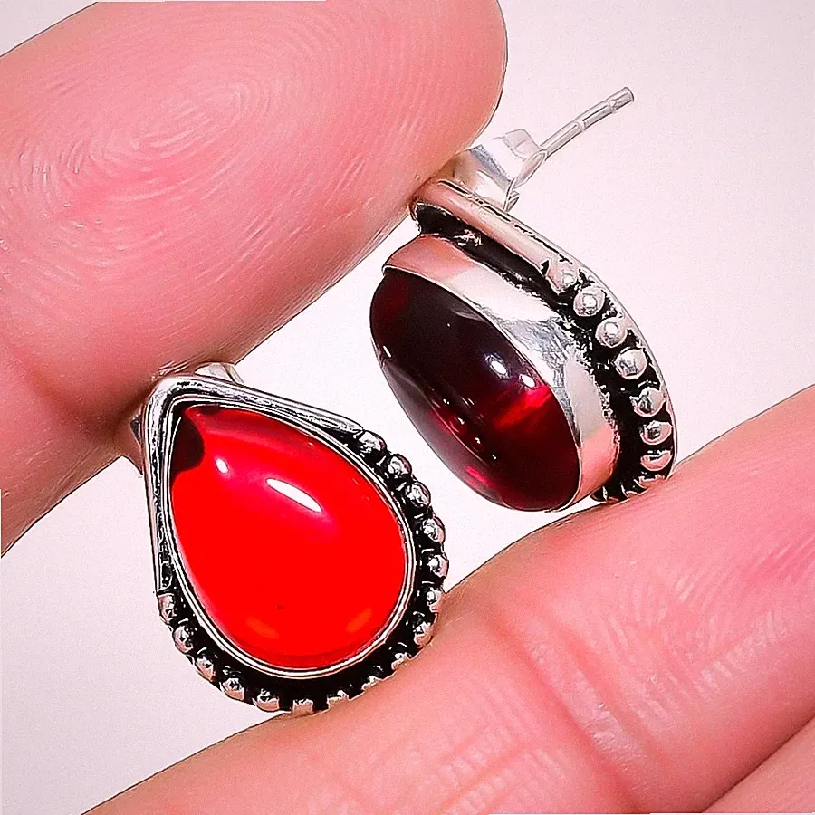 Roter Karneol Edelstein 925 Sterlingsilber Schmuck Ohrstecker Größe 0,75 Zoll