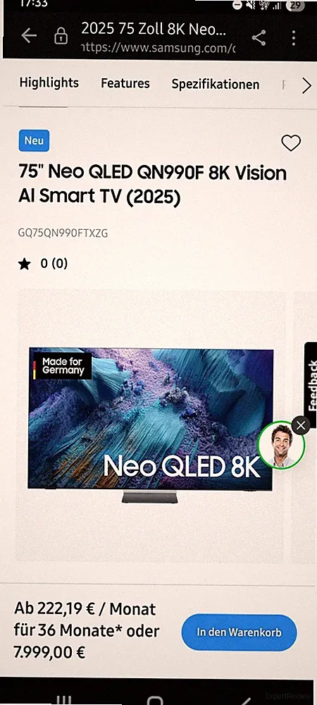 Samsung 75" Neo QLED QN990F 8K Vision AI Smart