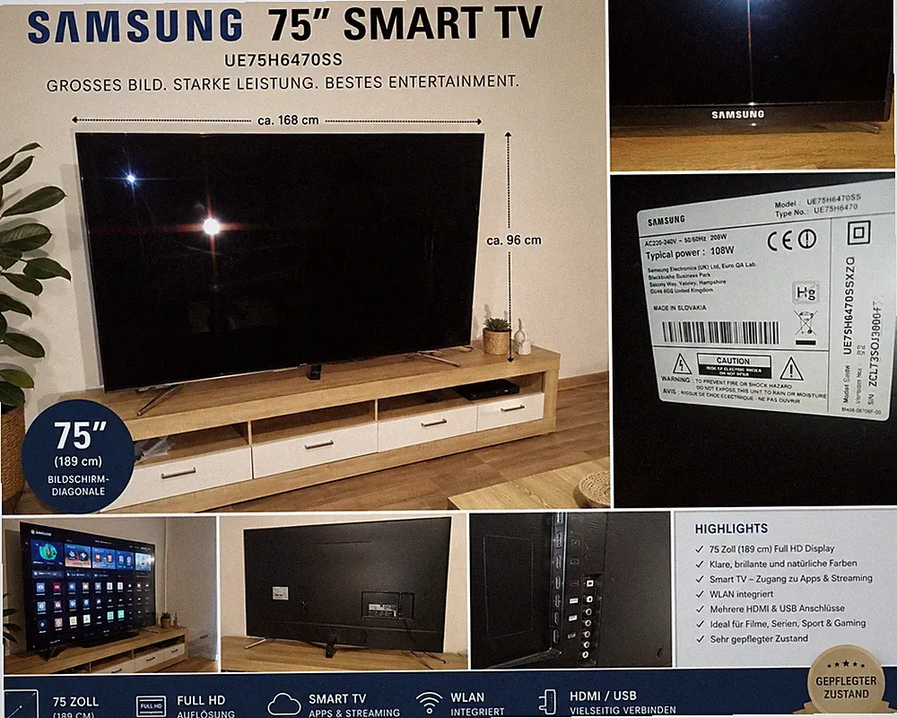 Samsung UE75H6470SS 75 Zoll Smart TV Full HD LED WLAN HDMI USB Schwarz