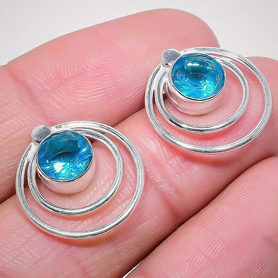Schweizer Blautopas Edelstein 925 Sterlingsilber Schmuck Ohrstecker 0,75 Zoll