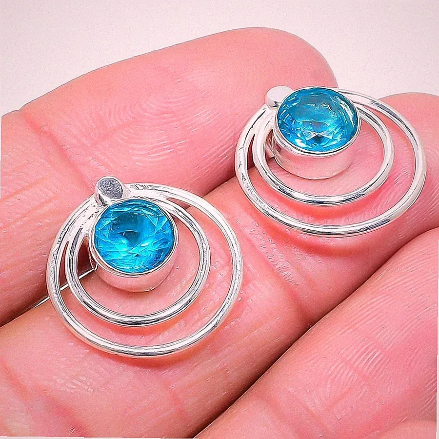 Schweizer Blautopas Edelstein 925 Sterlingsilber Schmuck Ohrstecker 0,75 Zoll