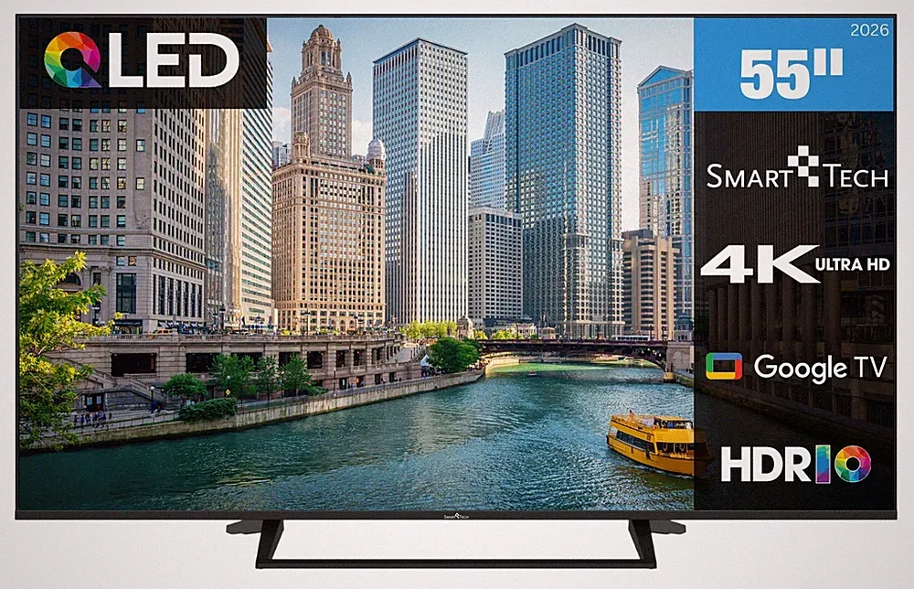 Smart Tech QLED Fernseher 55 Zoll Google TV 4K UHD HDR Smart TV Triple-Tuner