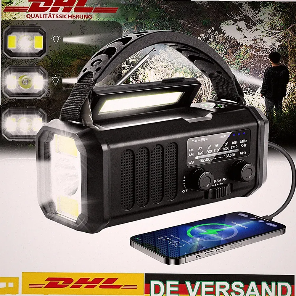 Solar Radio Multifunktion bis 10000 mAh AM/FM Kurbel LED tragbares Notfallradio