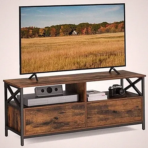 Stilvoller industrieller TV-Schrank für 55 Zoll Fernseher - rustikale braune & schwarze Oberfläche
