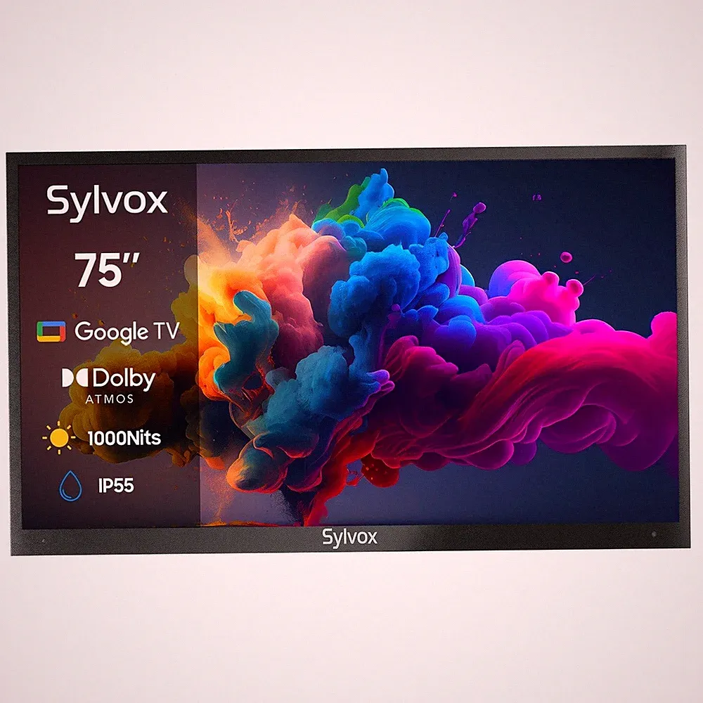 Sylvox 75 Zoll Outdoor Fernseher 4K QLED Google TV 1000nit Dolby Atmo Wetterfest