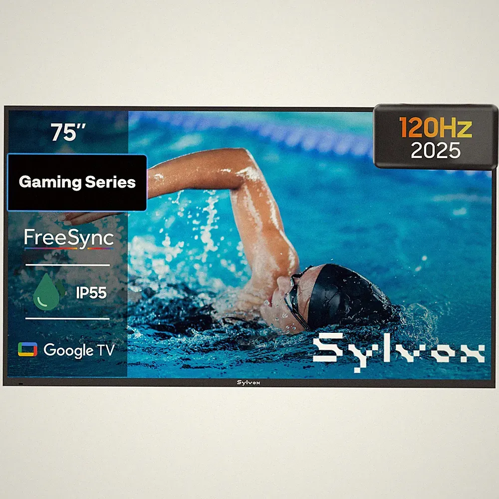 SYLVOX 75In Outdoor TV 120Hz Google TV 4K UHD Dolby Atmos IP55 Wasserdicht