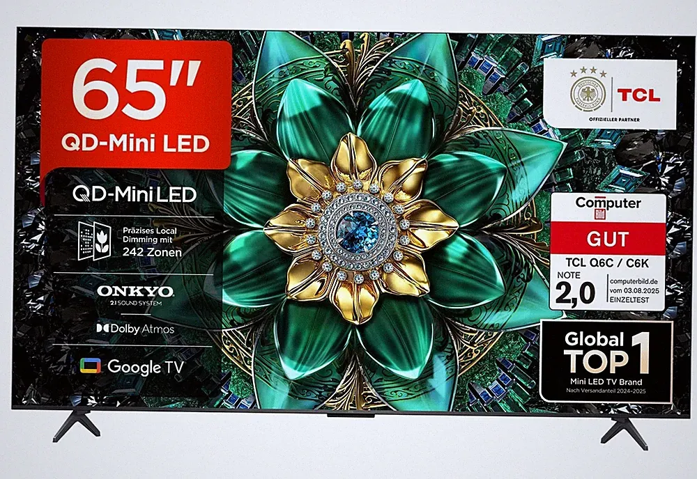 TCL 65Q6C 65 Zoll QD-Mini LED Fernseher 4K HDR Google TV 144Hz Dolby Atmos