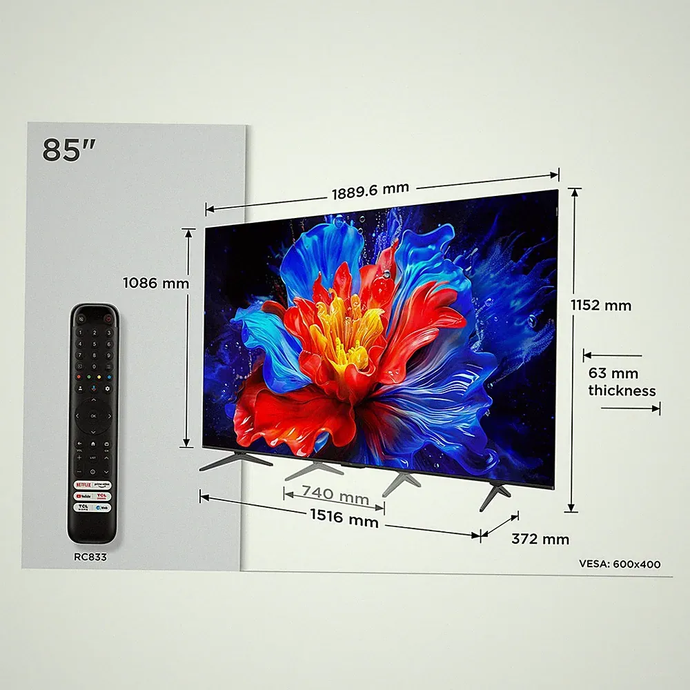 TCL 85 Zoll Fernseher 4K UHD QLED Smart TV HDR Google TV WLAN eARC DVB-T2 85P8K