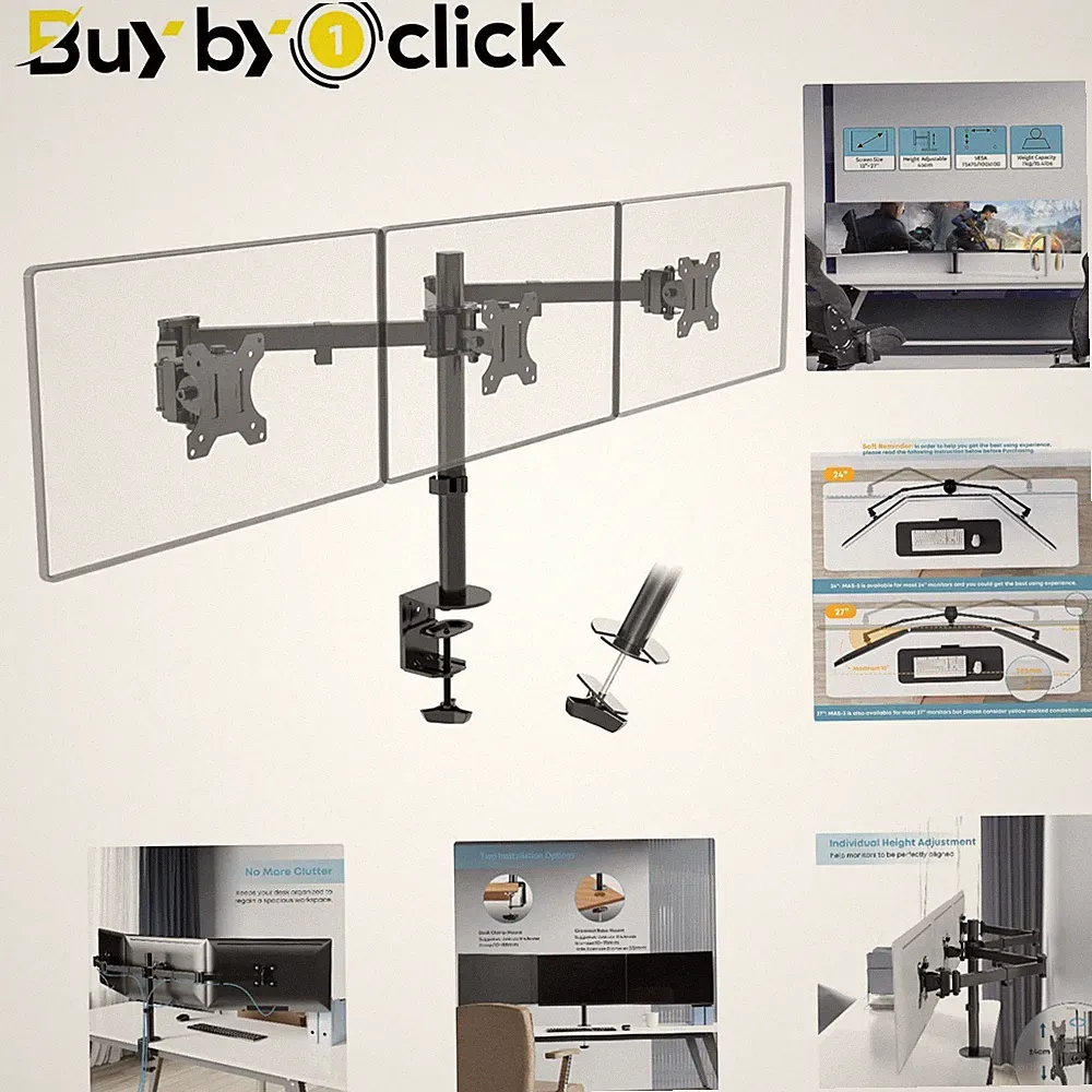Tischhalterung für 3 Monitore - Höhenverstellbar & Platzsparend für Home-Office