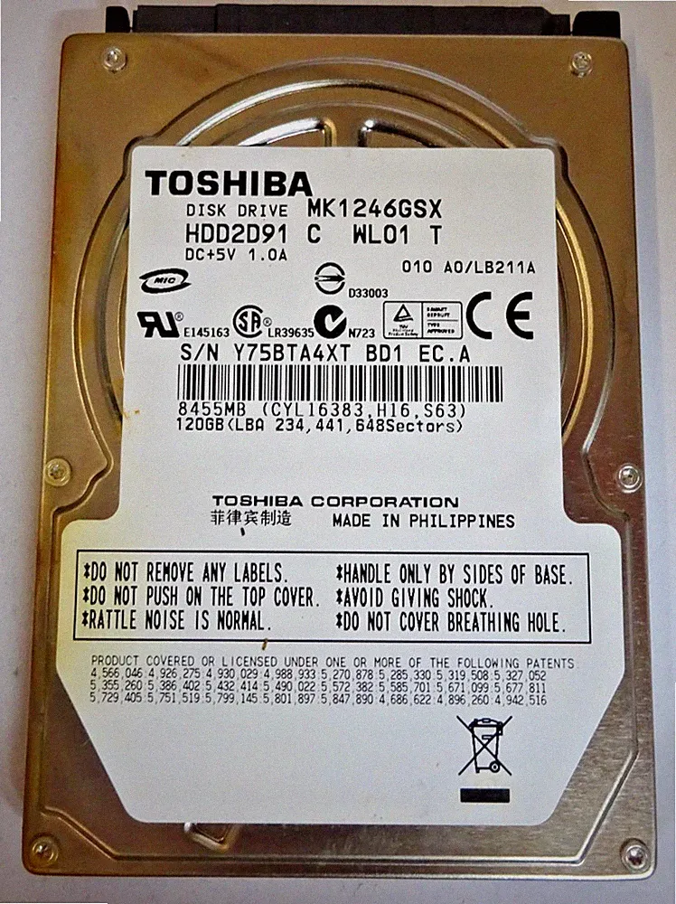 TOSHIBA 120GB *MK1246GSX* SATA Notebook Festplatte 2,5 Zoll#NFP2293