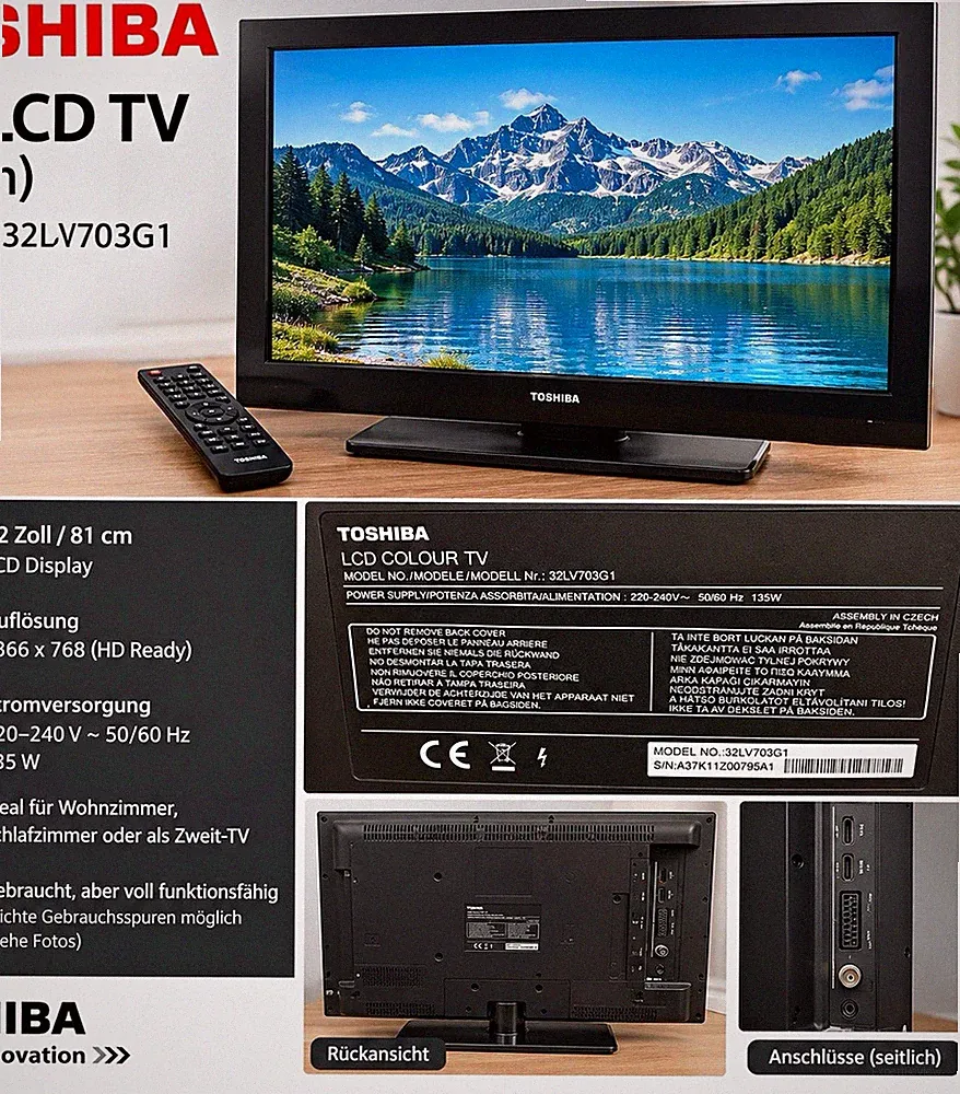Toshiba 32LV703G1 32 Zoll LCD TV Fernseher HD Ready | OHNE FERNBEDIENUNG