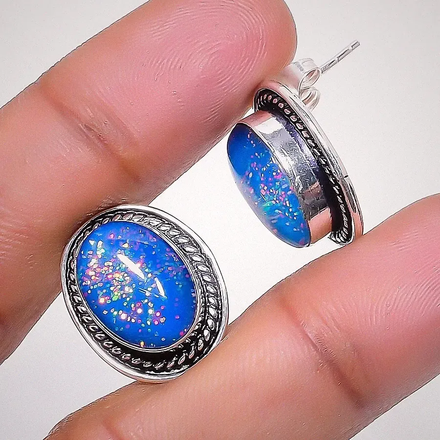 Triplett Opal Edelstein 925 Sterlingsilber Schmuck Ohrstecker Größe 0,75 Zoll