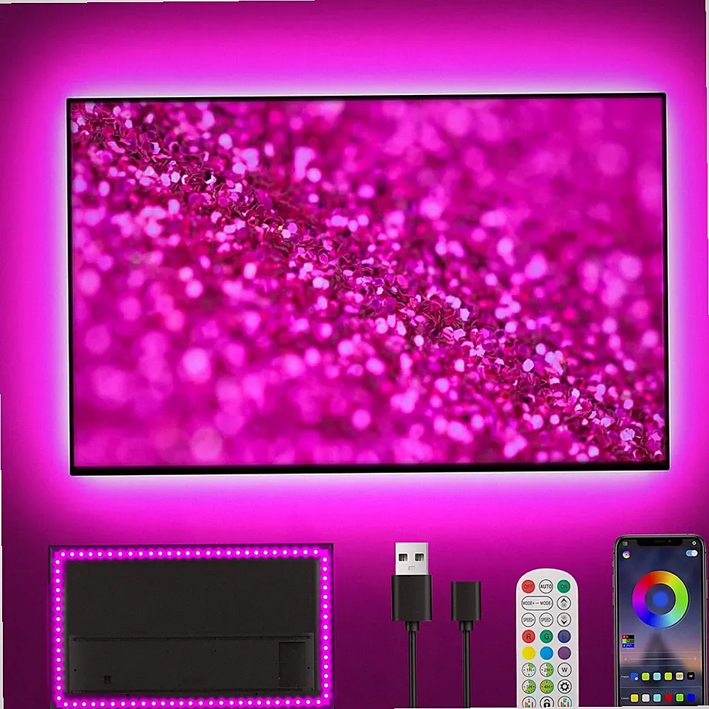 TV LED-Leuchten, 5 m Hintergrundbeleuchtung für 45-75 Zoll Fernseher, 16,4 Fuß 45"-75" TV, RGB